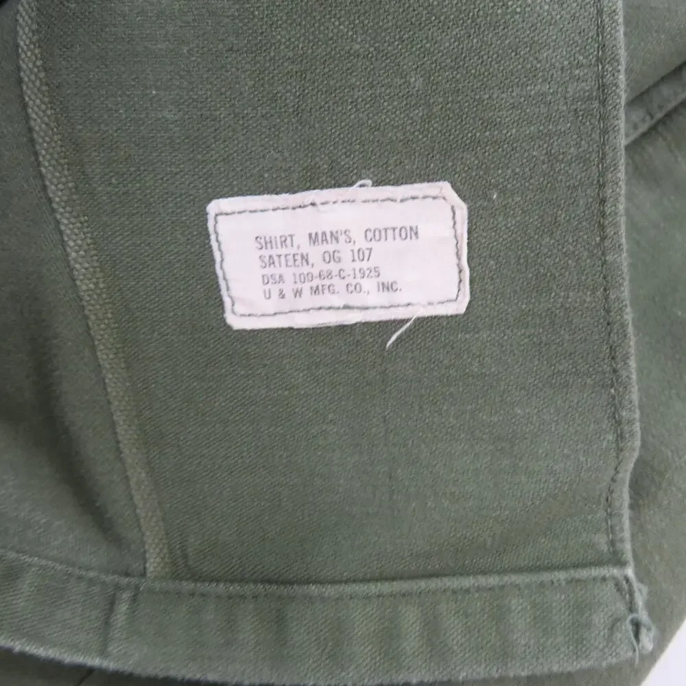 Military Cotton Sateen Shirt Vietnam Era OD Green Army Sz 15.5 x 33 1960s